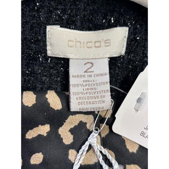 Chico's Ani-Glam Tweed Metallic & Beaded Long Jacket Coat in Black - Sz 2 (L) - Picture 4 of 6
